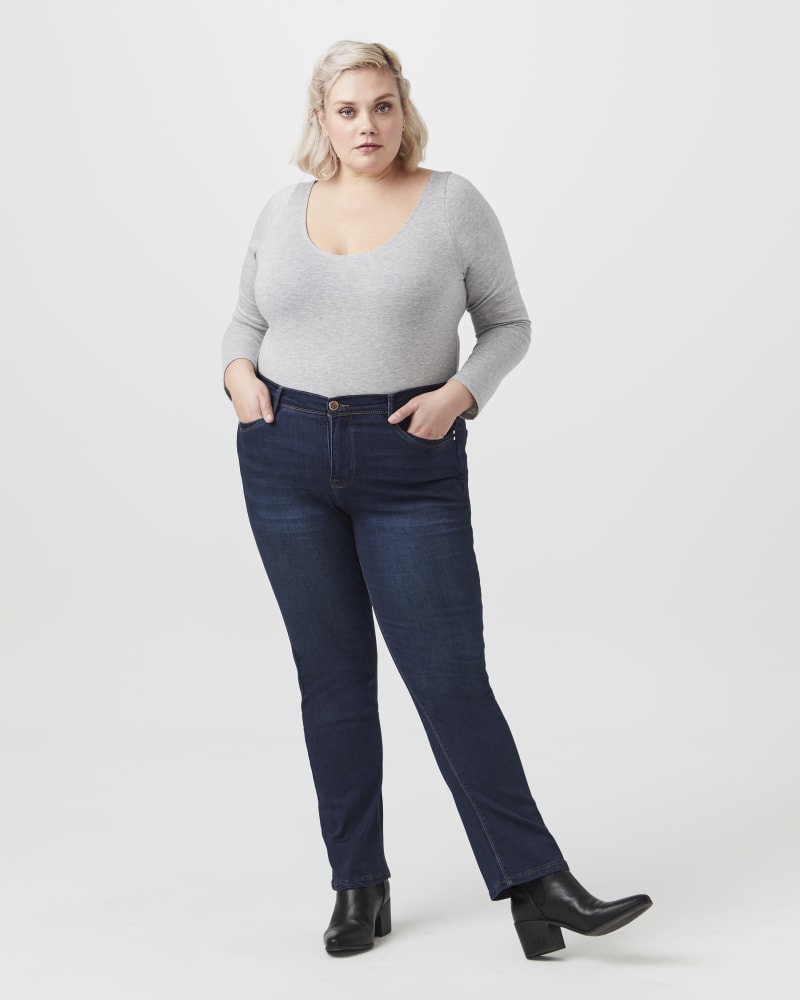 Plus size model with rectangle body shape wearing Stanton Straight-Leg Jean by Curve Appeal | Dia&Co | dia_product_style_image_id:150563
